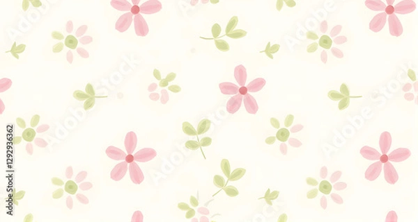 Fototapeta Floral Pattern with Pink Flowers and Green Leaves