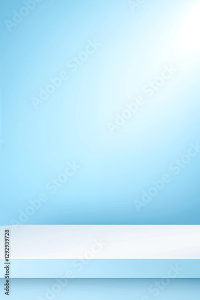 Fototapeta A clean, minimalistic blue backdrop with a smooth white surface for product display.