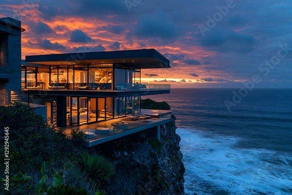 Obraz Cliffside villa sunset ocean view