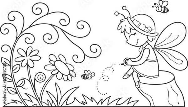 Fototapeta line art drawing commands designed for coloring book pages for both kids 