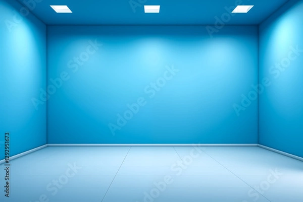 Obraz Spacious blue room with modern lighting and clean surfaces, perfect for creative spaces.
