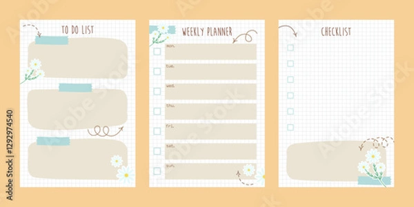 Fototapeta Checklist, weekly planner template, notebook sheets, Hand drawn illustration in simple cute style. Set up a to do list. Template for daily list, don't forget, pointers, planners. Vector illustration