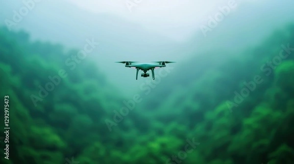 Fototapeta A drone hovering over a lush forest canopy, capturing aerial footage of the natural landscape and highlighting the use of technology for environmental monitoring.