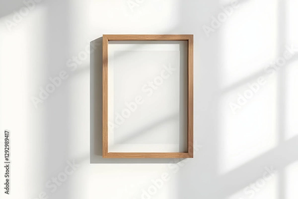 Fototapeta Minimalist Wooden Frame Hung on a Bright Wall Casting Soft Shadows in a Contemporary Space