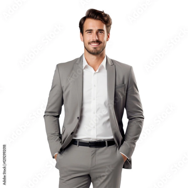 Fototapeta A man in a gray suit and white shirt. isolated on transparent background