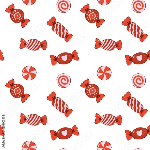Fototapeta Pattern with hand drawn candies. Vector illustration. Design for wallpapers, wrapping paper, clothing.