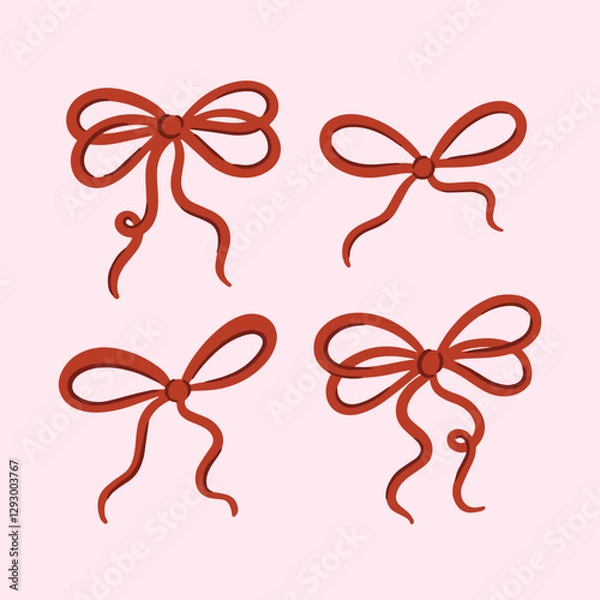 Fototapeta Set of cute bows. Valentine's day illustration. Design for posters, cards, invitations, social media. Vector elements.