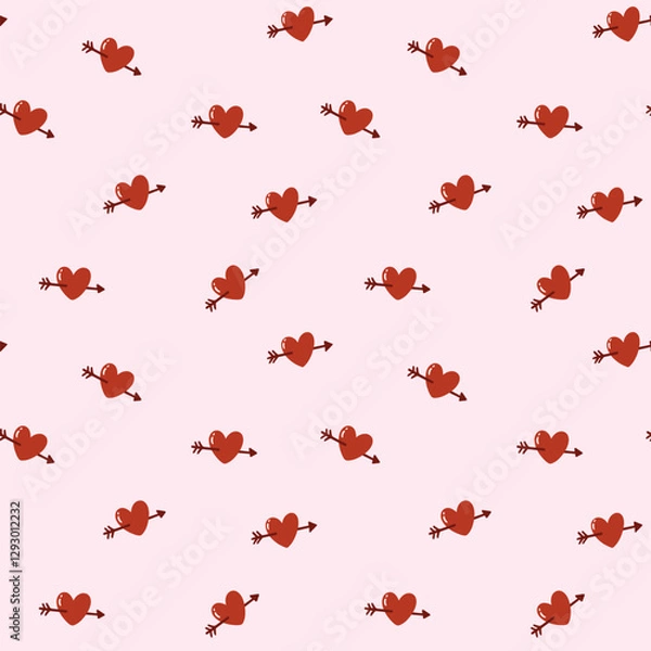 Fototapeta Vector seamless pattern hearts and arrows. Endless background with red hearts for Valentines day, holiday design, wallpaper, fabric.