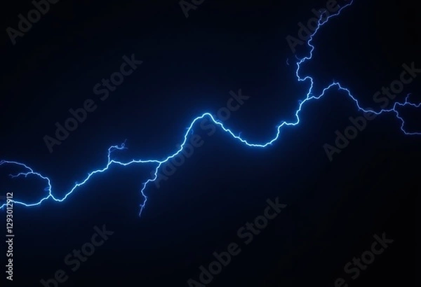 Fototapeta Electric Blue Lightning: A striking display of blue lightning against a stark black background, showcasing intense energy and dramatic atmospheric effects.

