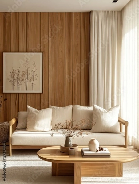 Fototapeta The elegant room displays a simple light colored modern design