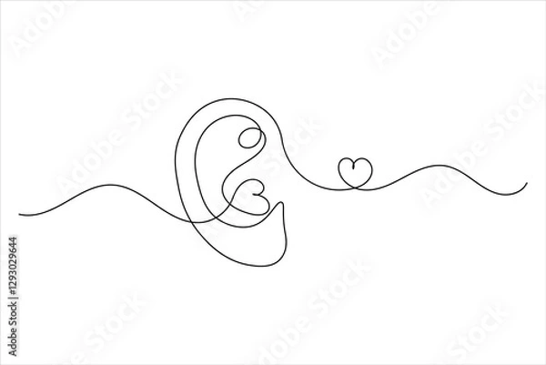 Fototapeta Ear one line drawing and isolated continuous outline vector illustration icon
