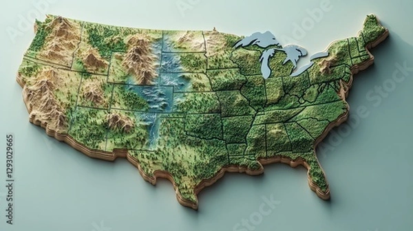 Fototapeta 3D rendering of an empty U.S. map as a geographic concept. 