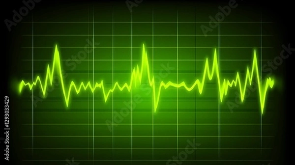 Fototapeta Green Neon Waveform Displaying Audio Frequency Data