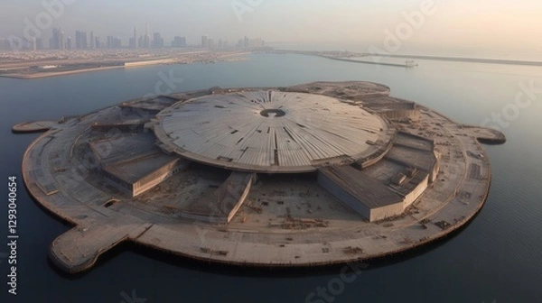 Fototapeta Coastal Construction Site Aerial View of an Unfinished Circular Structure