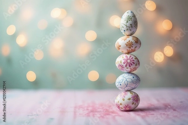 Obraz Stacked Easter Eggs Delicate Pastel with Copy Space