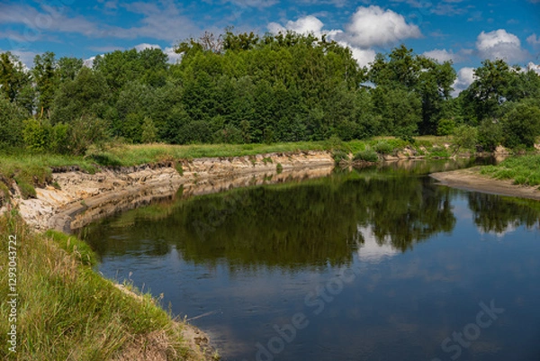 Fototapeta landscape with erosion on a fragment of the bank of  Bug river in lubelskie voivodship, poland