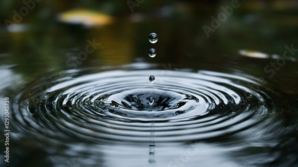 Fototapeta expanding outward from a single drop in a still pond 