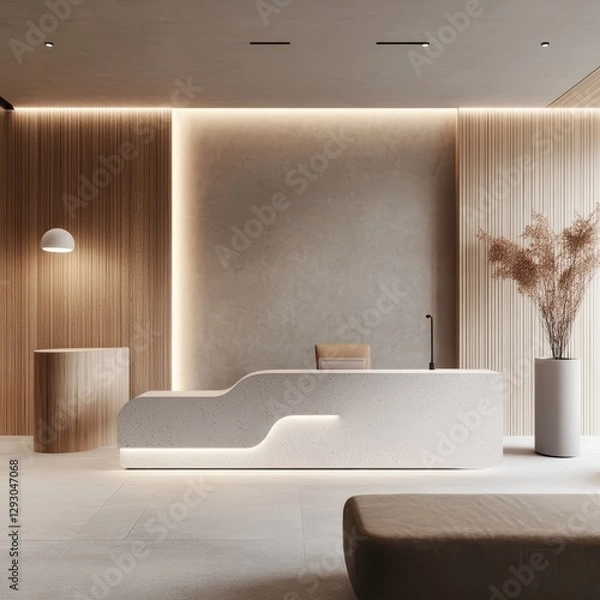 Fototapeta The interior design of the office reception desk is modern