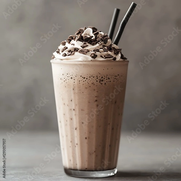 Fototapeta Chocolate milkshake, whipped cream, studio
