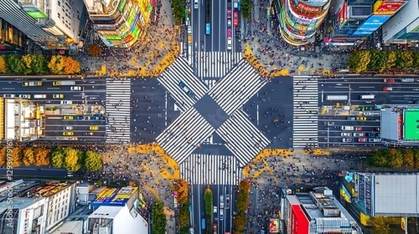 Obraz Aerial view of bustling city intersection