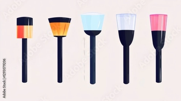 Fototapeta Variety of paintbrush designs and colors displayed on a neutral background in an artistic setup