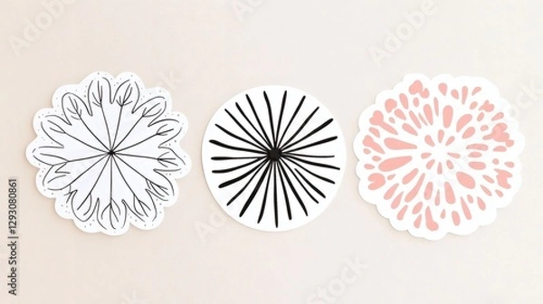 Fototapeta Decorative designed stickers featuring floral patterns in various colors arranged on a light background