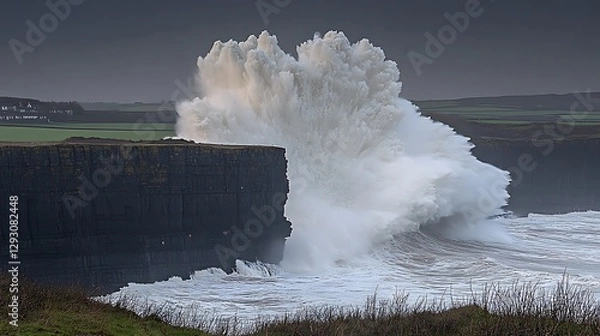 Fototapeta Coastal Cliff Wave Crashing Storm