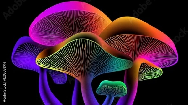 Fototapeta Psychedelic Rainbow Mushrooms - Abstract Art