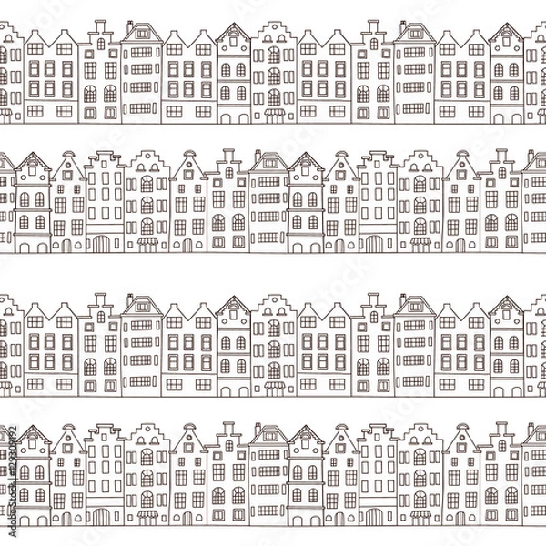 Fototapeta Seamless pattern with cute houses in black and white colors