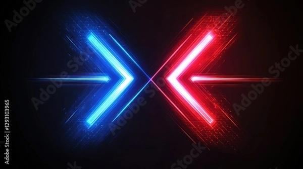 Fototapeta Abstract Arrow Background Design with Blue and Red Neon Light Effect