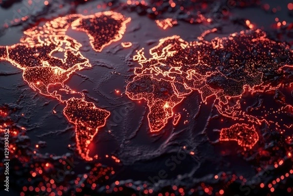 Fototapeta Glowing World Map on Dark Background
