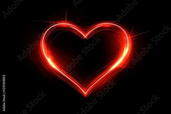 Fototapeta A red heart-shaped vector graphic on a black background, with glowing light effects,