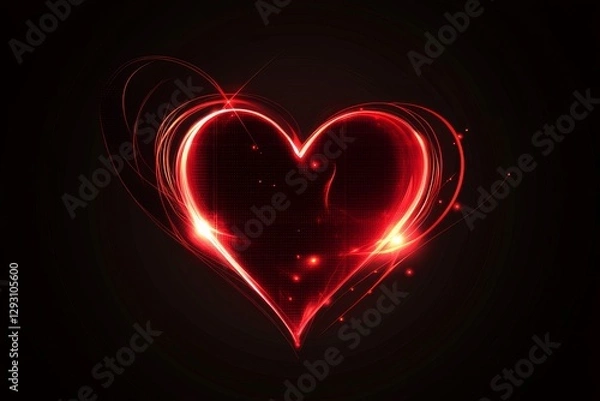 Fototapeta A red heart-shaped vector graphic on a black background, with glowing light effects,