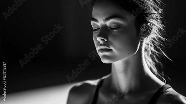 Fototapeta A portrait shot of a ballet dancer warming up backstage, AI Generative.