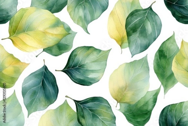 Fototapeta Colorful watercolor leaves create a beautiful pattern suitable for various design projects and nature-themed decor