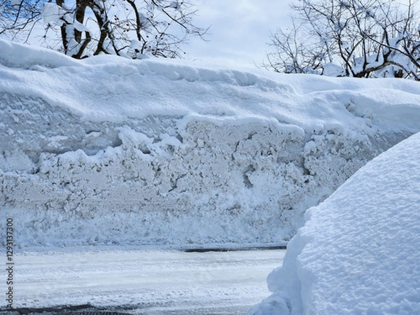 Fototapeta 冬の雪景色　道路　自然風景　イメージ