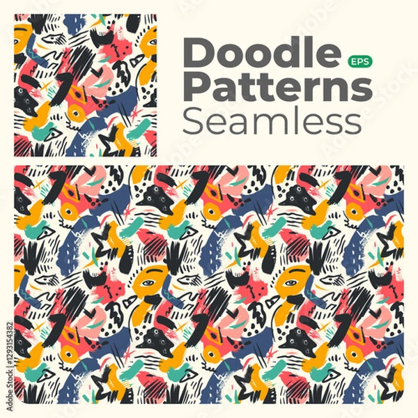 Fototapeta Doodle abstract full color patterns seamless