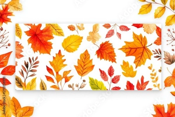Fototapeta Colorful autumn leaves arranged artfully on a white background showcasing seasonal beauty and nature's palette