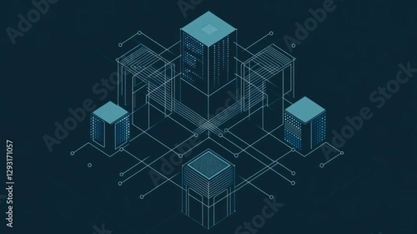 Obraz Abstract Isometric Cube Network Connectivity Data Center Design