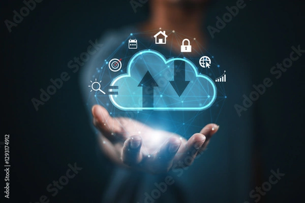 Fototapeta cloud technology concept Global network of metaverse systems exchange of information global business Megatrends on the Internet for Telecommunication	