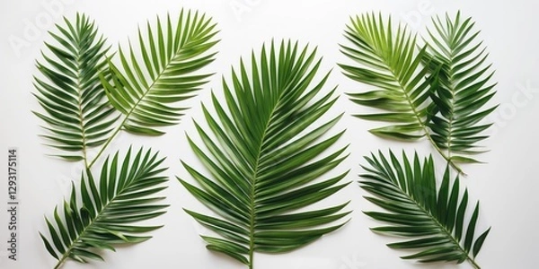 Obraz Vibrant Tropical Palm Leaves Isolated on White Background Ideal for Natural Health and Wellness Themes with Space for Text and Design