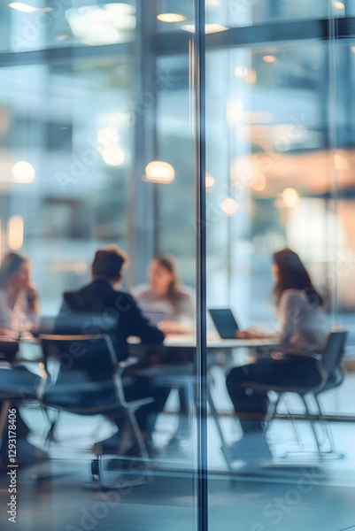 Fototapeta Abstract blur image of Business people walking at modern hallway with bokeh for background usage