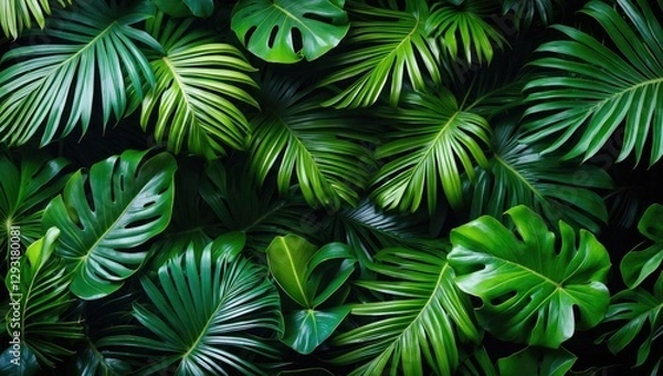 Obraz Lush Tropical Green Leaves Background for Nature and Botanical Designs
