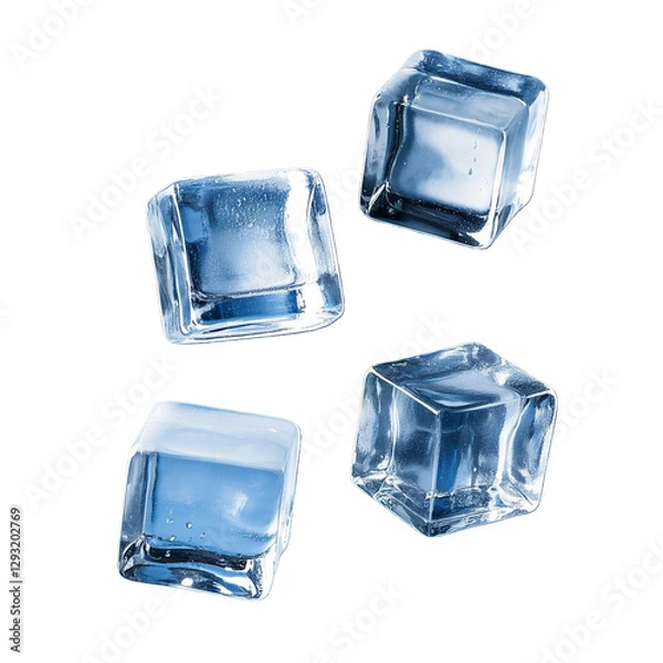 Fototapeta Four flying ice cubes refreshment flying ice cube PNG file transparent