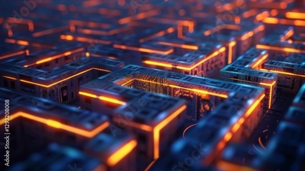 Fototapeta Digital technology background. Square shapes background. Futuristic technology. Abstract Technology Network. Design digital technology. Artificial intelligence. Big data technology