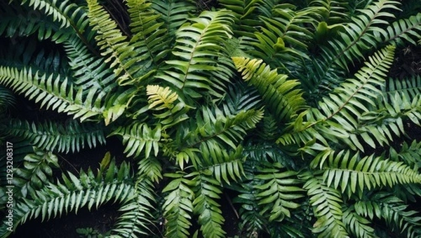 Fototapeta Lush green fern leaves creating a vibrant natural texture with blank space for adding text or design elements.