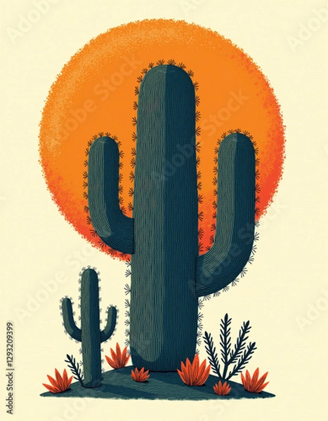 Obraz Abstract Cactus Illustration with Warm Tones 