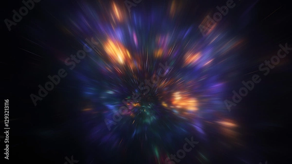 Fototapeta Abstract blue and orange fireworks. Fantastic holiday background. Digital fractal art. 3d rendering.