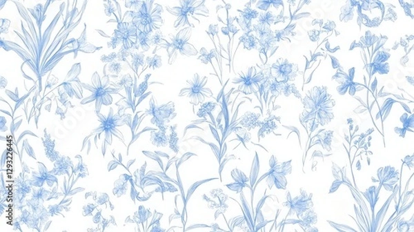 Obraz Delicate Light Blue Floral Print - Elegant Botanical Pattern for Home Decor
