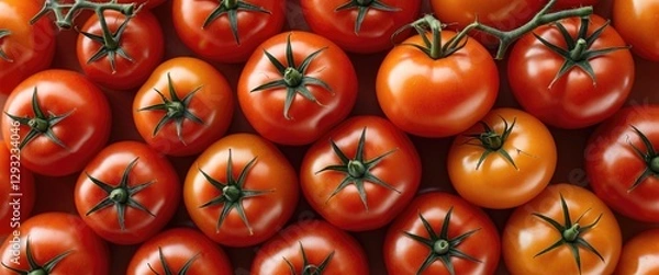 Fototapeta Fresh vibrant red and orange tomatoes arranged neatly on a surface showcasing their natural brightness and healthy appeal